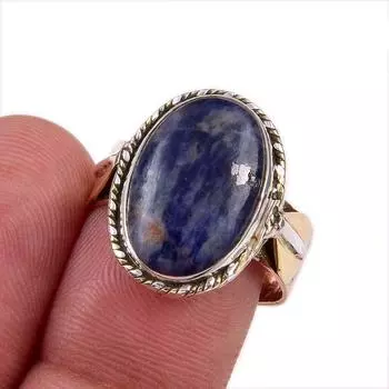 Натуральный драгоценный камень содалит из стерлингового серебра 925 пробы, подарочное двухцветное кольцо S.8 L4s78