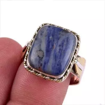 Натуральный драгоценный камень содалит из стерлингового серебра 925 пробы, подарочное двухцветное кольцо S.9 g8l99