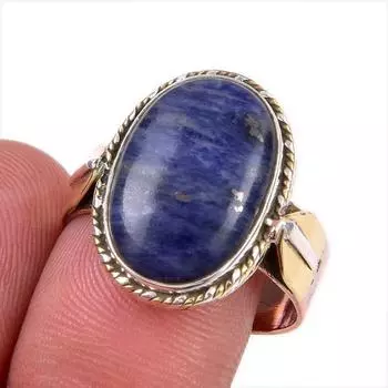 Натуральный драгоценный камень содалит из стерлингового серебра 925 пробы, подарочное двухцветное кольцо S.9 O1V83