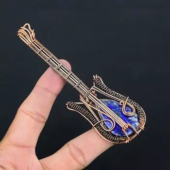 Натуральный драгоценный камень содалит, медная проволока ручной работы, подвеска для гитары 4,53 D1Y58