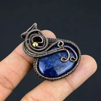 Натуральный драгоценный камень содалит, подарочная подвеска ручной работы из медной проволоки, 1,77 дюйма, W1d06