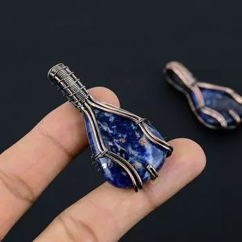 Натуральный драгоценный камень содалит, подарочная подвеска ручной работы из медной проволоки, 2,2 дюйма t2Y48