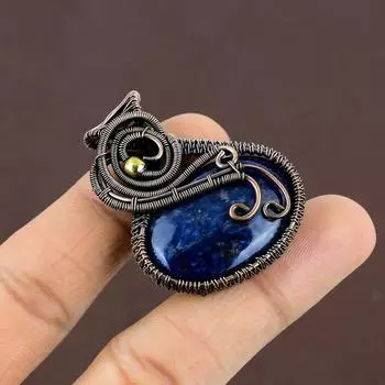 Натуральный драгоценный камень содалит, подарочная подвеска ручной работы из медной проволоки длиной 1,77 дюйма u7G30