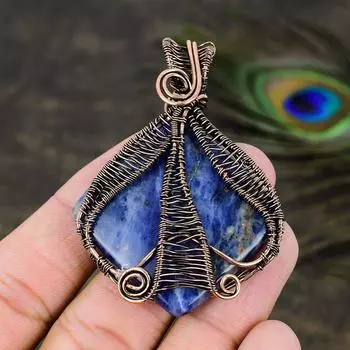 Натуральный драгоценный камень содалит, подарочная подвеска ручной работы из медной проволоки 2,56 S8r53