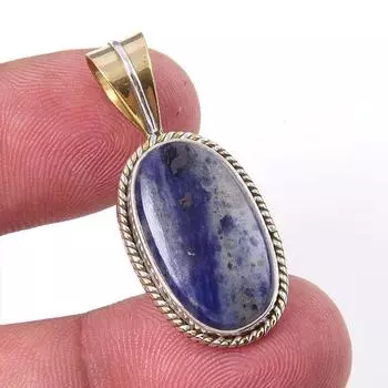 Натуральный драгоценный камень содалит, стерлинговое серебро 925 пробы, двухцветный кулон размером 1,50 дюйма M1I41