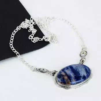 Натуральный драгоценный камень содолит, ручная работа, серебро 925 пробы, гальванопластическое ожерелье, содолит, серебро для жены, унисекс, кулон, помолвка, подарки 20 синий