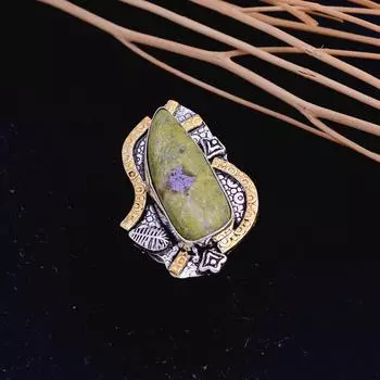 Натуральный драгоценный камень стихтит 925 пробы серебро двухцветный подарок кольцо размер 9 B0y06