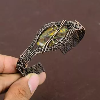 Натуральный драгоценный камень стихтит, браслет из медной проволоки ручной работы, регулируемый w0C64