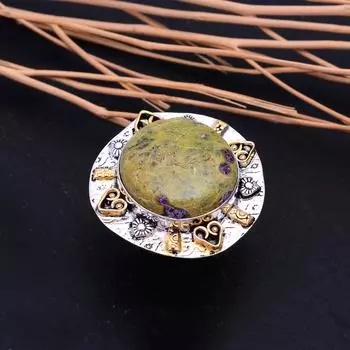 Натуральный драгоценный камень стихтит из стерлингового серебра 925 пробы, двухцветное кольцо, размер 10 O1I30