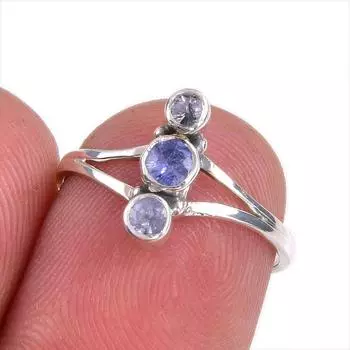 Натуральный драгоценный камень танзанит 925 чистое серебро ювелирное кольцо размер 6 k0O76