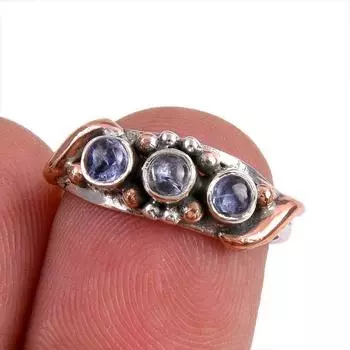 Натуральный драгоценный камень танзанит 925 чистое серебро ювелирное кольцо двухцветное размер 5.5 O6I08