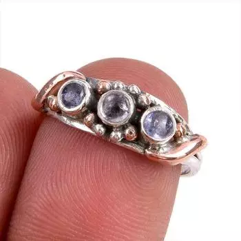 Натуральный драгоценный камень танзанит 925 чистое серебро ювелирное изделие кольцо двухцветное размер 6.5 E1h67