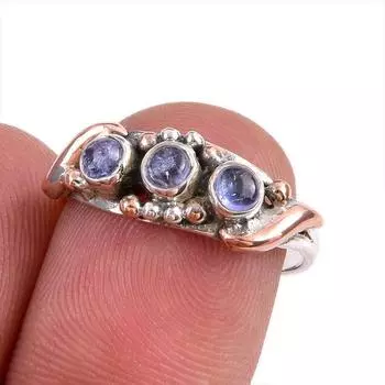 Натуральный драгоценный камень танзанит 925 чистое серебро ювелирное кольцо двухцветное размер 6.5 W1z91