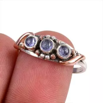 Натуральный драгоценный камень танзанит 925 чистое серебро ювелирное изделие кольцо двухцветное размер 7 r7M69