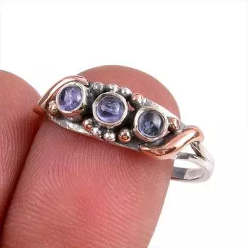 Натуральный драгоценный камень танзанит 925 чистое серебро ювелирное кольцо двухцветное размер 9.5 a2y59
