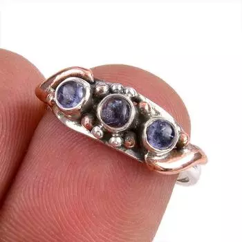 Натуральный драгоценный камень танзанит 925 чистое серебро ювелирное изделие кольцо двухцветное размер 6.5 W5B69