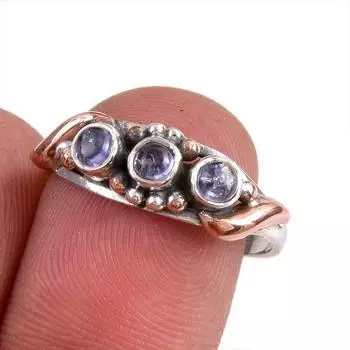 Натуральный драгоценный камень танзанит 925 чистое серебро ювелирное кольцо двухцветное размер 7.5 z5i40