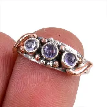 Натуральный драгоценный камень танзанит 925 чистое серебро ювелирное изделие кольцо двухцветное размер 6.5 C3l32