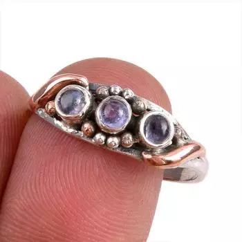 Натуральный драгоценный камень танзанит 925 чистое серебро ювелирное кольцо двухцветное размер 9 N8f46