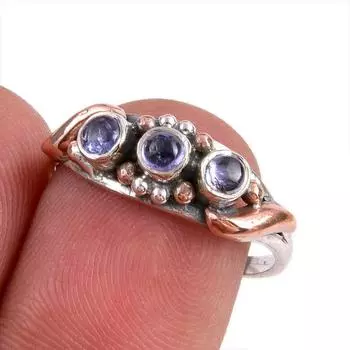Натуральный драгоценный камень танзанит 925 чистое серебро ювелирное изделие кольцо двухцветное размер 8 c4W39