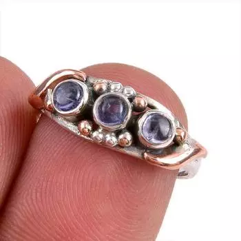 Натуральный драгоценный камень танзанит 925 чистое серебро ювелирное изделие кольцо двухцветное размер 6.5 G7B10