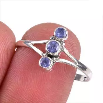Натуральный драгоценный камень танзанит 925 пробы стерлинговое серебро ювелирное кольцо размер 10 c6P21