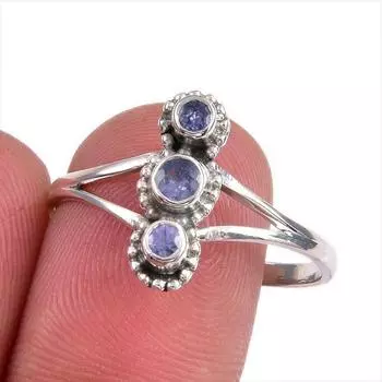 Натуральный драгоценный камень танзанит 925 пробы стерлинговое серебро ювелирное кольцо размер 10 E4h29