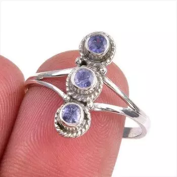 Натуральный драгоценный камень танзанит 925 пробы стерлинговое серебро ювелирное кольцо размер 9.5 q1w26