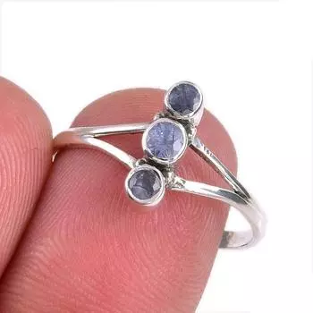 Натуральный драгоценный камень танзанит 925 пробы стерлинговое серебро ювелирное кольцо размер 9 L7w57