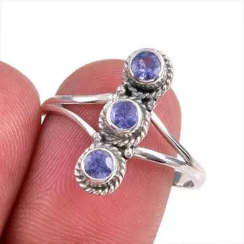 Натуральный драгоценный камень танзанит 925 пробы стерлинговое серебро ювелирное кольцо размер 10 U1M81