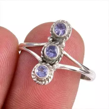Натуральный драгоценный камень танзанит 925 пробы стерлинговое серебро ювелирное кольцо размер 9 Y1u77