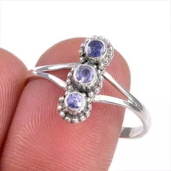 Натуральный драгоценный камень танзанит 925 пробы стерлинговое серебро ювелирное кольцо размер 10 N0L15
