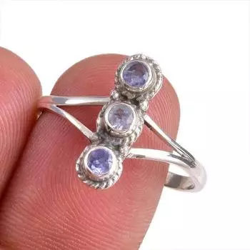 Натуральный драгоценный камень танзанит 925 пробы стерлинговое серебро ювелирное кольцо размер 10 U8r82