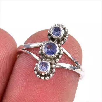 Натуральный драгоценный камень танзанит 925 пробы цельное ювелирное кольцо из стерлингового серебра размер 6 K8m32