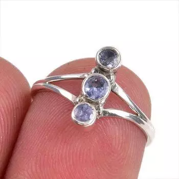 Натуральный драгоценный камень танзанит 925 пробы стерлинговое серебро ювелирное кольцо размер 5.5 C9W43