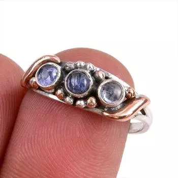 Натуральный драгоценный камень танзанит 925 пробы сплошное серебряное ювелирное кольцо двухцветное размер 8 k0b86