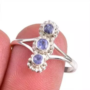 Натуральный драгоценный камень танзанит 925 пробы стерлинговое серебро ювелирное кольцо размер 8.5 G7e83