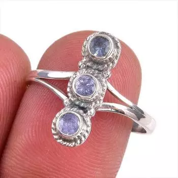 Натуральный драгоценный камень танзанит 925 пробы стерлинговое серебро ювелирное кольцо размер 8 I7l87