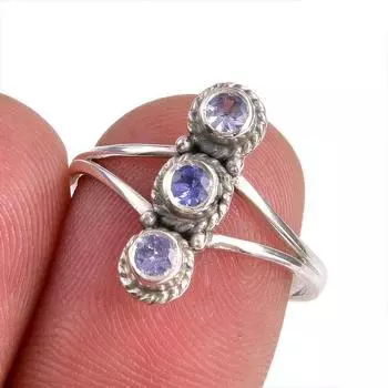 Натуральный драгоценный камень танзанит 925 пробы стерлинговое серебро ювелирное кольцо размер 8 U7W79