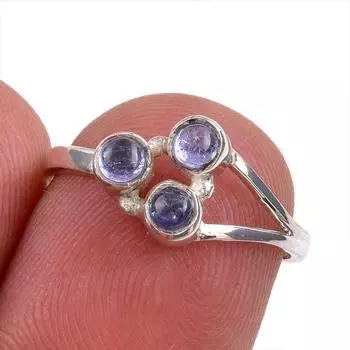 Натуральный драгоценный камень танзанит 925 пробы стерлинговое серебро ювелирное кольцо размер 6 M1B86