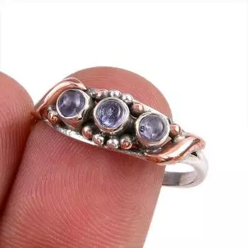 Натуральный драгоценный камень танзанит 925 пробы сплошное серебряное ювелирное кольцо двухцветное размер 10 k0j19