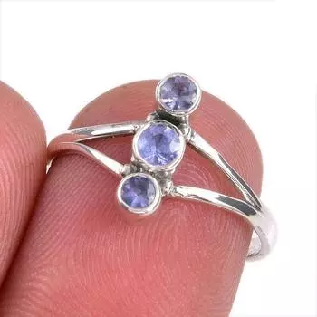 Натуральный драгоценный камень танзанит 925 пробы стерлинговое серебро ювелирное кольцо размер 7 H4S37
