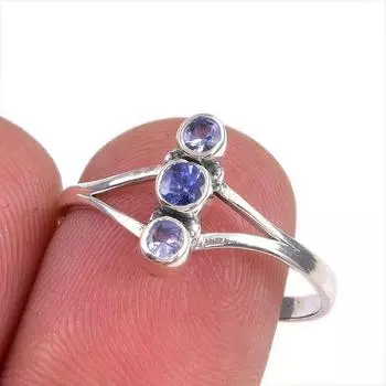 Натуральный драгоценный камень танзанит 925 пробы стерлинговое серебро ювелирное кольцо размер 9 l2K83