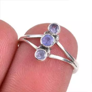 Натуральный драгоценный камень танзанит 925 пробы стерлинговое серебро ювелирное кольцо размер 6 D9J51