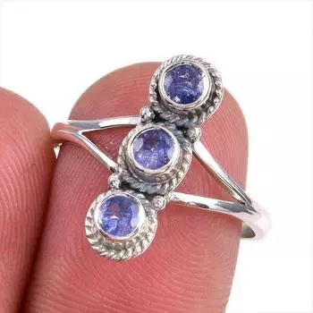 Натуральный драгоценный камень танзанит 925 пробы стерлинговое серебро ювелирное кольцо размер 8 h5y73