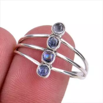 Натуральный драгоценный камень танзанит 925 пробы стерлинговое серебро ювелирное кольцо размер 10 E7j44