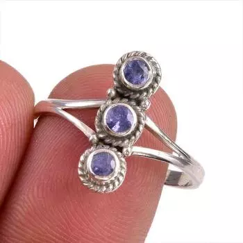 Натуральный драгоценный камень танзанит 925 пробы стерлинговое серебро ювелирное кольцо размер 9 F8q81