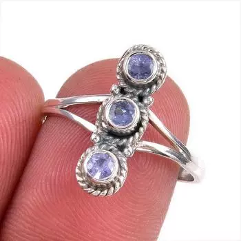 Натуральный драгоценный камень танзанит 925 пробы стерлинговое серебро ювелирное кольцо размер 8 H6u29