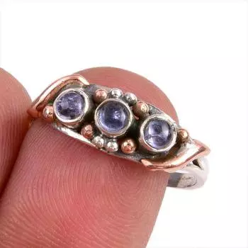 Натуральный драгоценный камень танзанит 925 пробы сплошное серебряное ювелирное кольцо двухцветное размер 8.5 r8i53