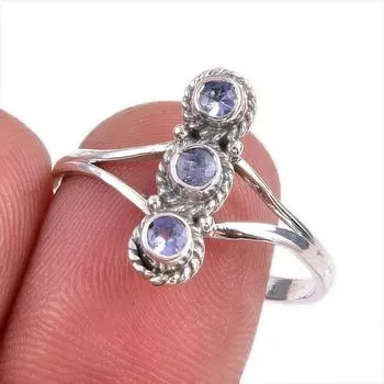 Натуральный драгоценный камень танзанит 925 пробы стерлинговое серебро ювелирное кольцо размер 10 a1z74
